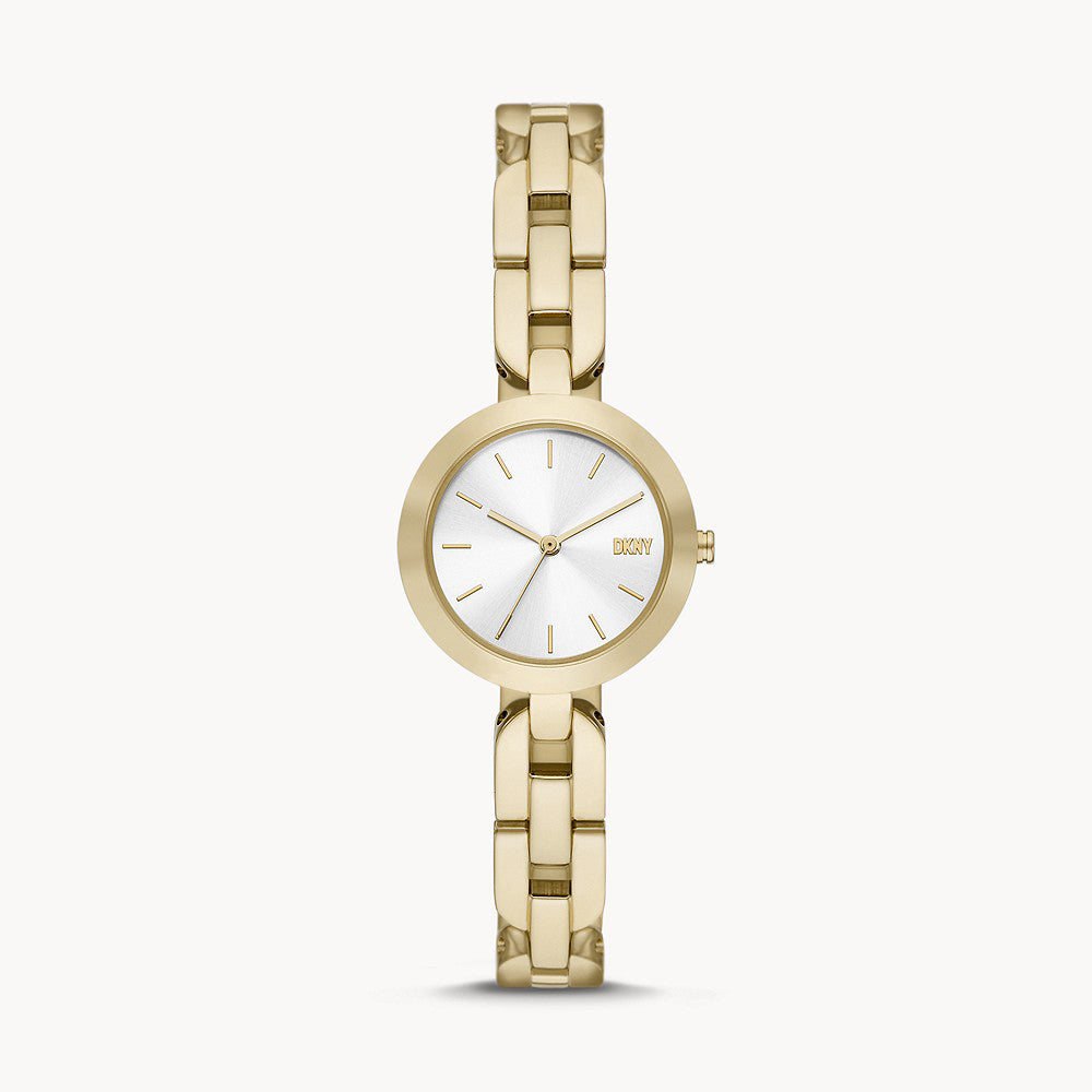 DKNY CITY LINK THREE-HAND GOLD-TONE STAINLESS STEEL WATCH