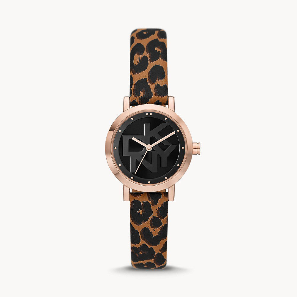 DKNY SOHO THREE-HAND ANIMAL PRINT LEATHER WATCH