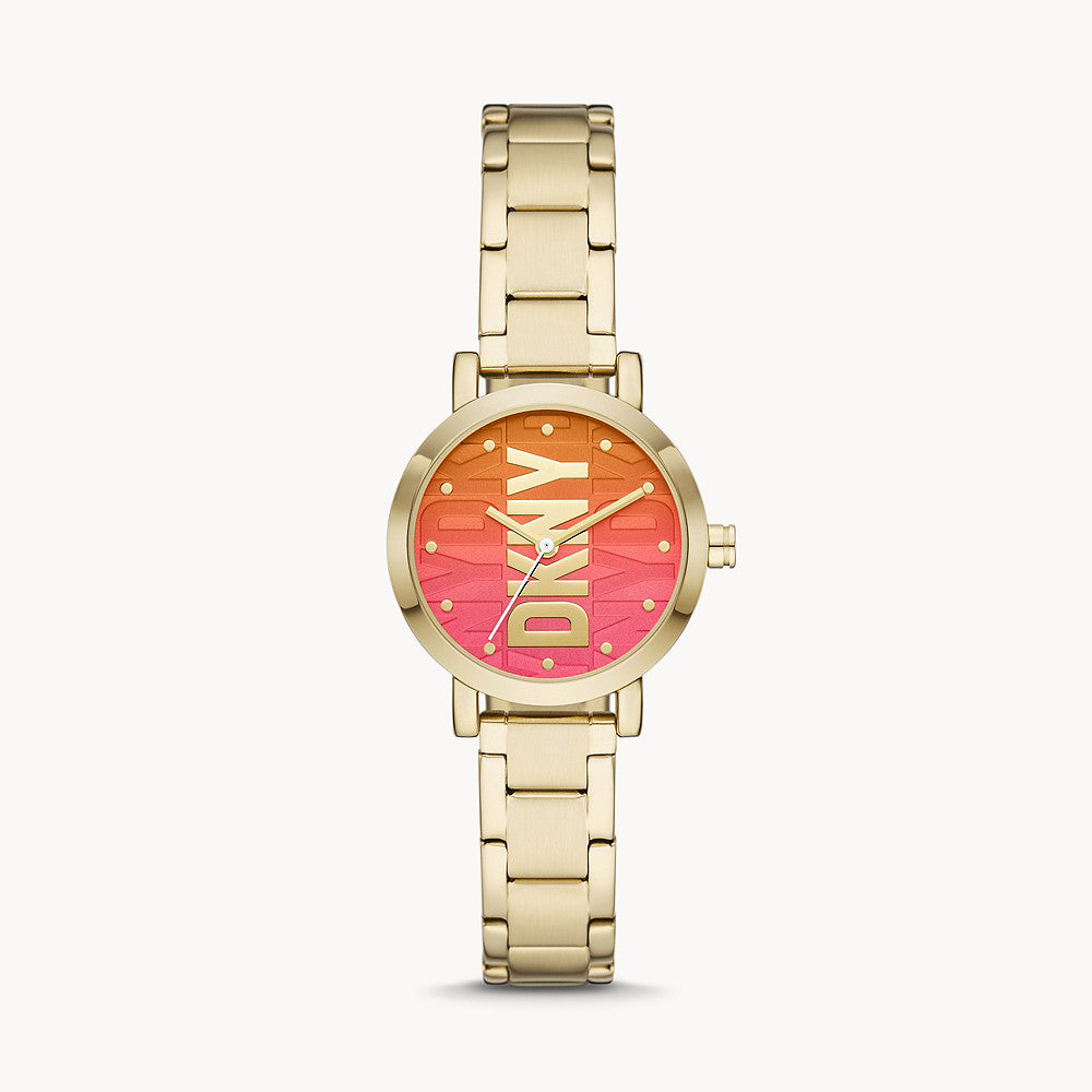 DKNY SOHO THREE-HAND GOLD-TONE STAINLESS STEEL WATCH