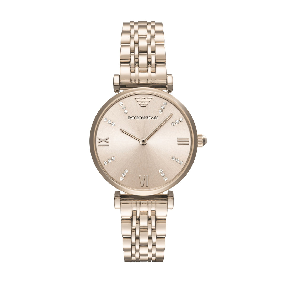 Emporio Armani Gianni T-Bar Crystal Rose Dial Rose Gold-Tone Women&