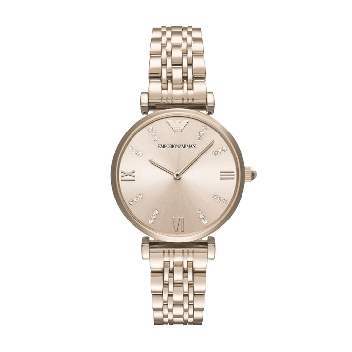 Emporio Armani Gianni T-Bar Crystal Rose Dial Rose Gold-Tone Women&
