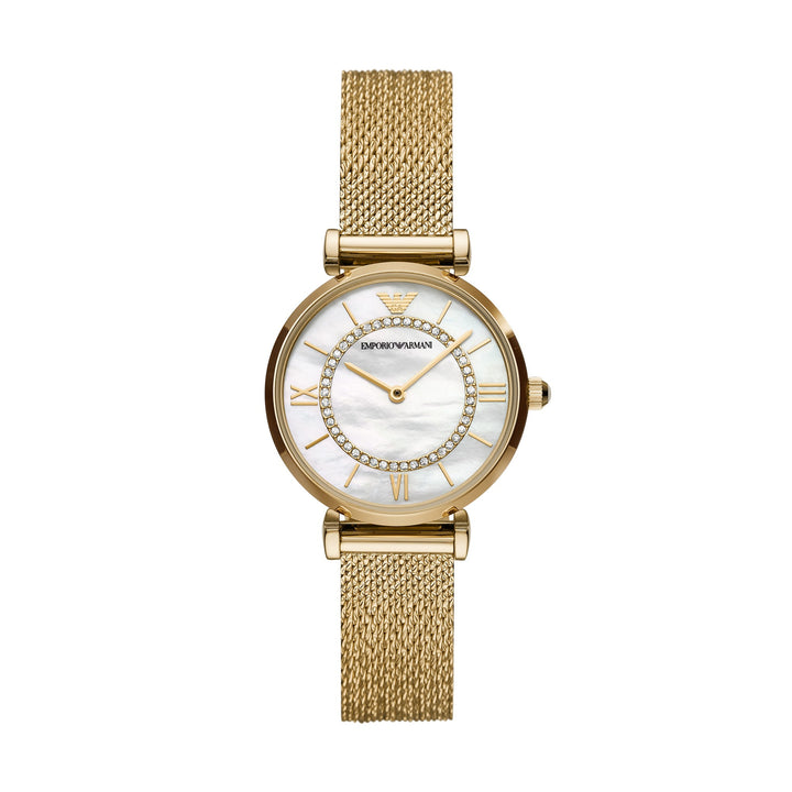 Emporio Armani Gianni T-Bar Mother of Pearl Dial Gold Mesh Women&