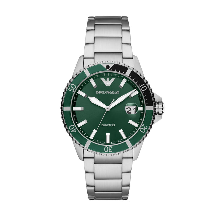 Emporio Armani Diver Three-Hand Date Green Dial Silver Men&