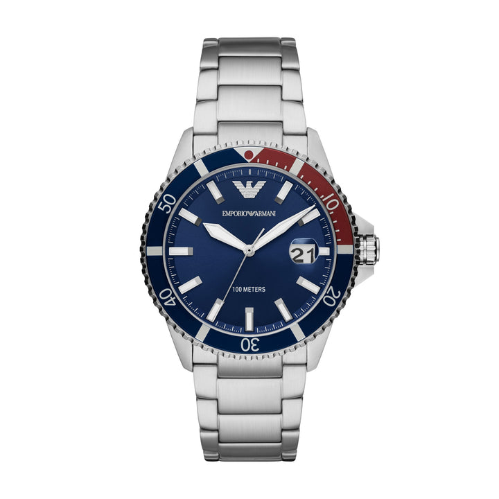 Emporio Armani Diver Three-Hand Date Blue Dial Silver Men&