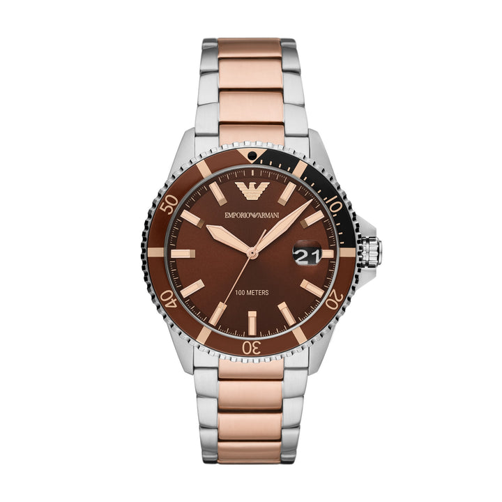 Emporio Armani Diver Brown Dial Two-Tone Men&