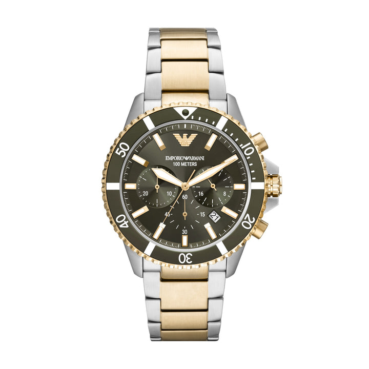 Emporio Armani Diver Chronograph Green Dial Two-Tone Men&