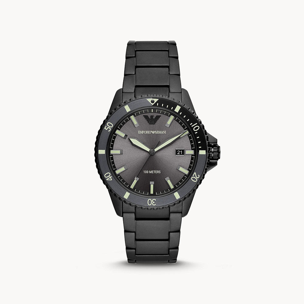 Emporio Armani Three-Hand Date Black Stainless Steel Watch