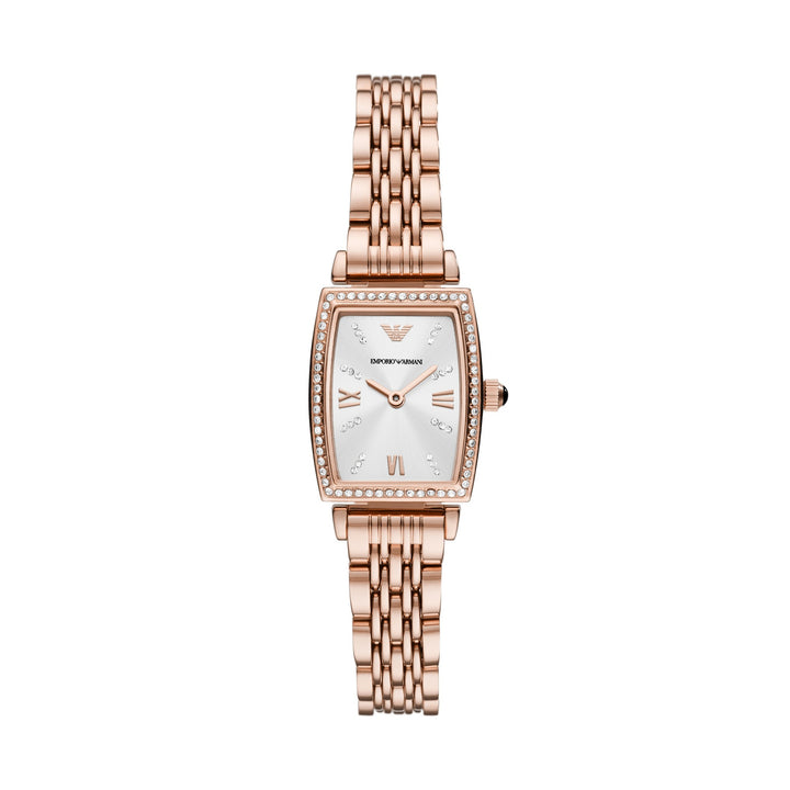 Emporio Armani Gianni T-Bar Rectangular White Dial Rose Gold-Tone Women&
