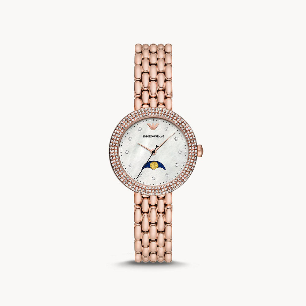 Emporio Armani Moonphase Rose Gold-Tone Stainless Steel Watch