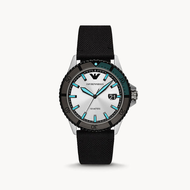 Emporio Armani Three-Hand Date Black Rpet Watch