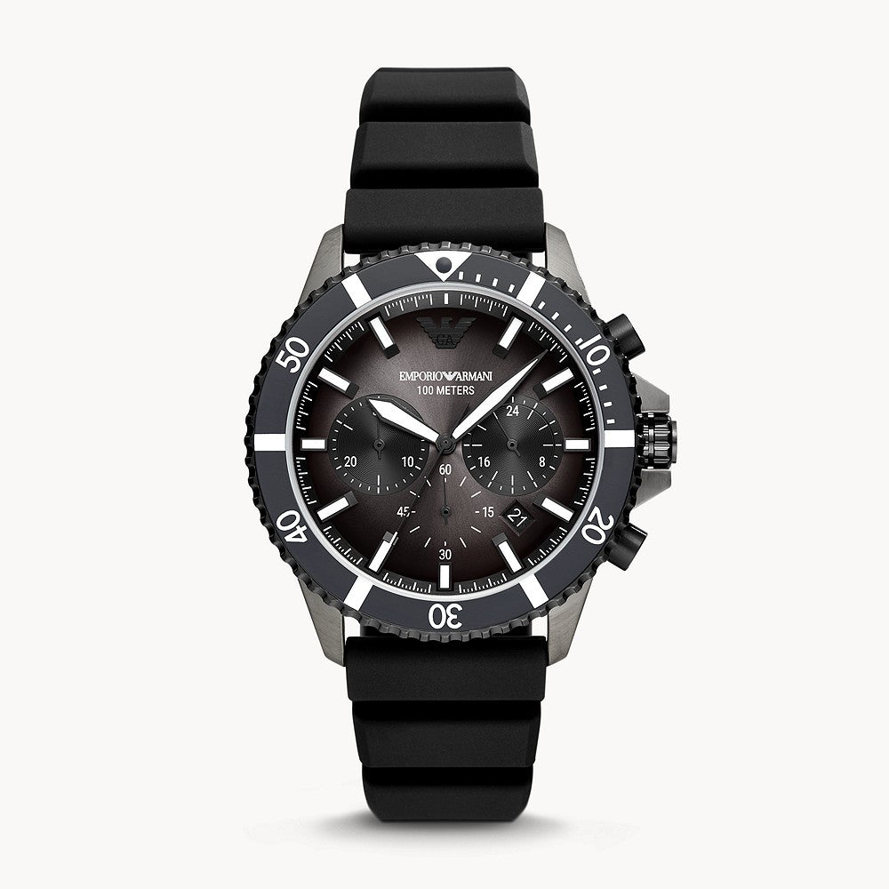 EMPORIO ARMANI CHRONOGRAPH BLACK SILICONE WATCH
