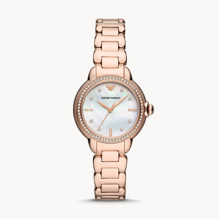EMPORIO ARMANI THREE-HAND ROSE GOLD-TONE STAINLESS STEEL WATCH