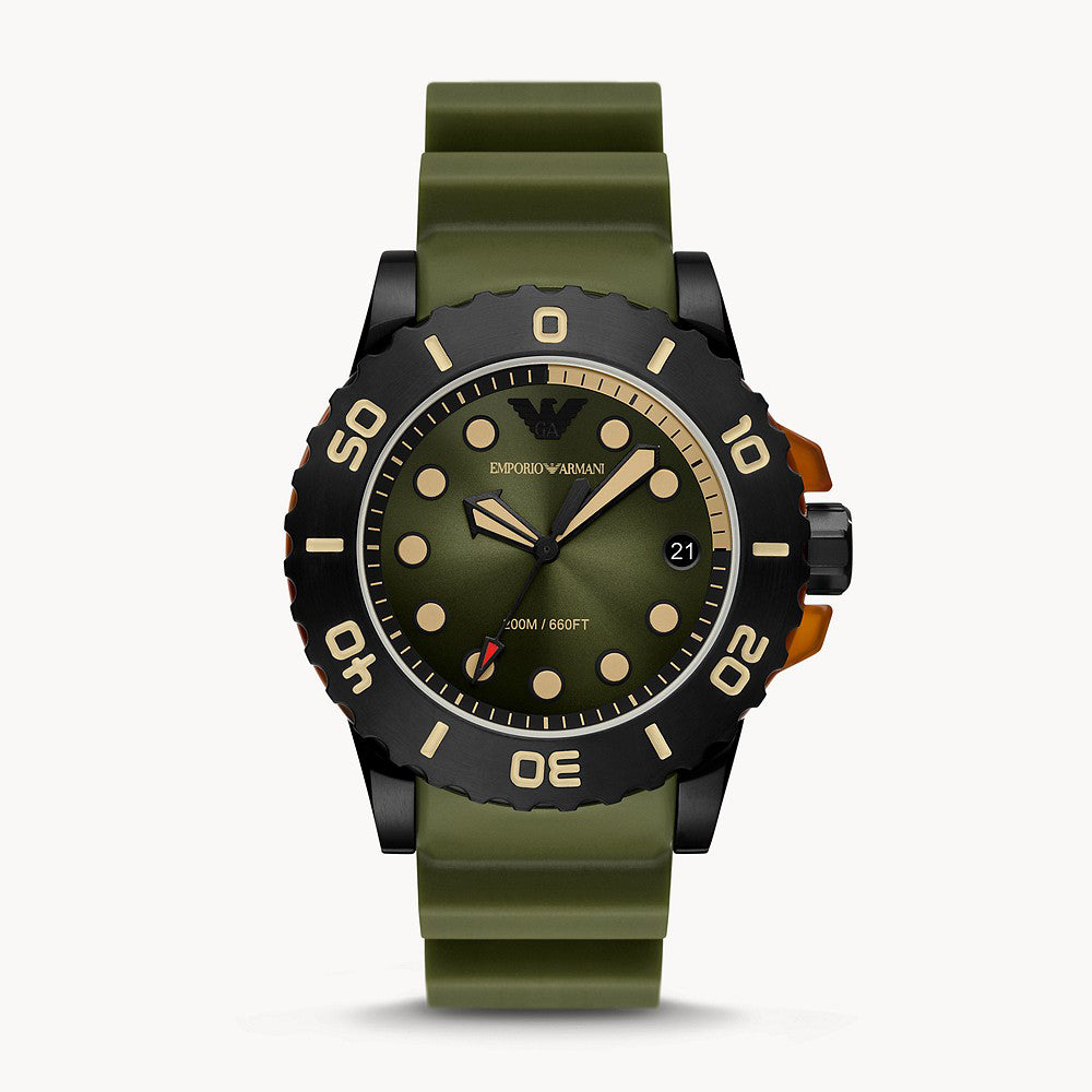 EMPORIO ARMANI THREE-HAND DATE POLYURETHANE WATCH