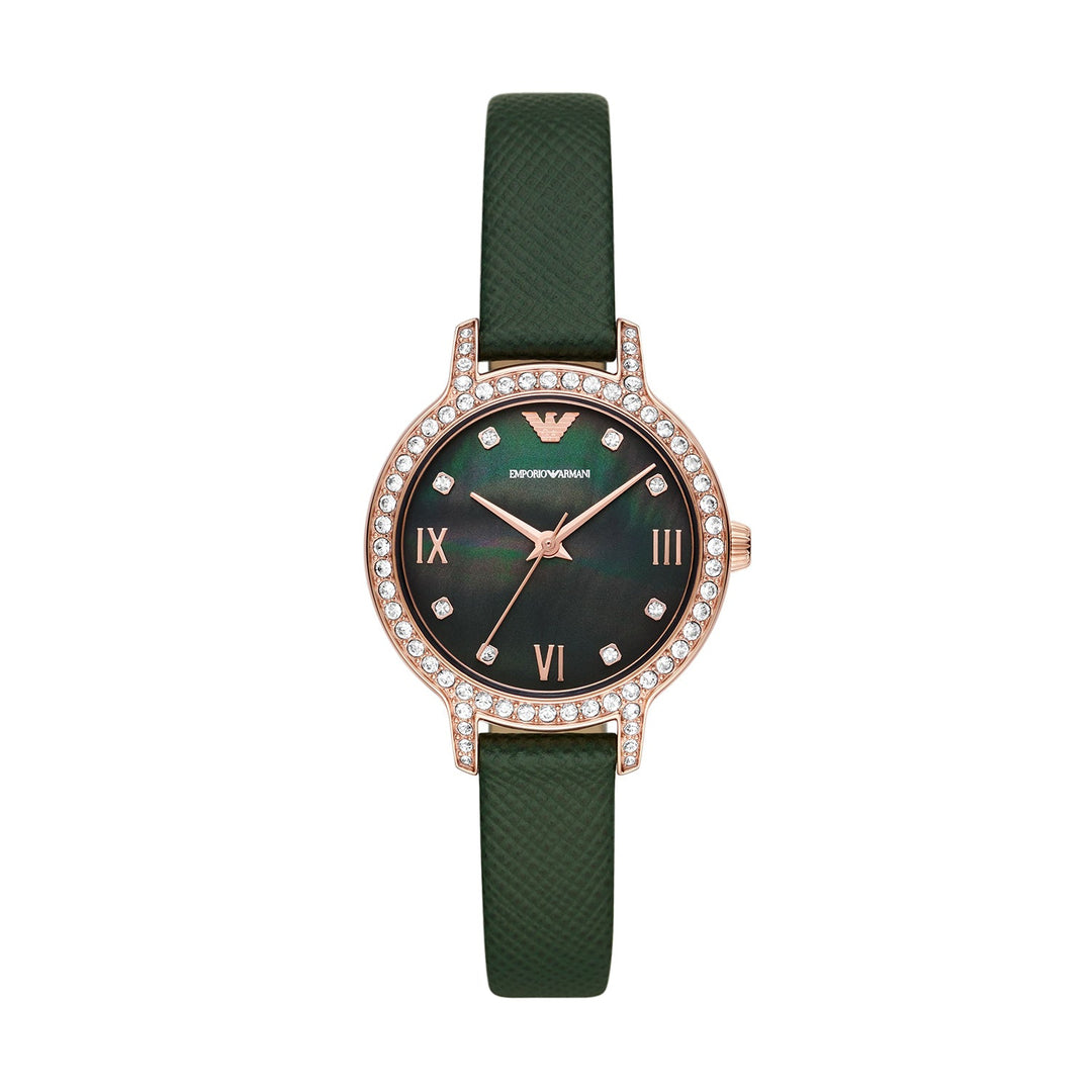 Emporio Armani Three-Hand Green Leather Watch