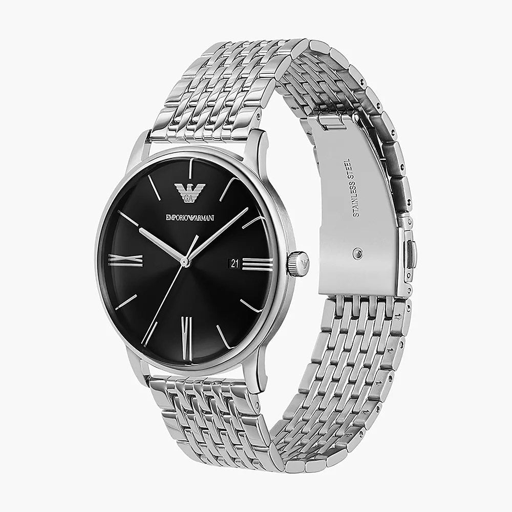 Emporio Armani Minimalist Silver Stainless Steel Men&