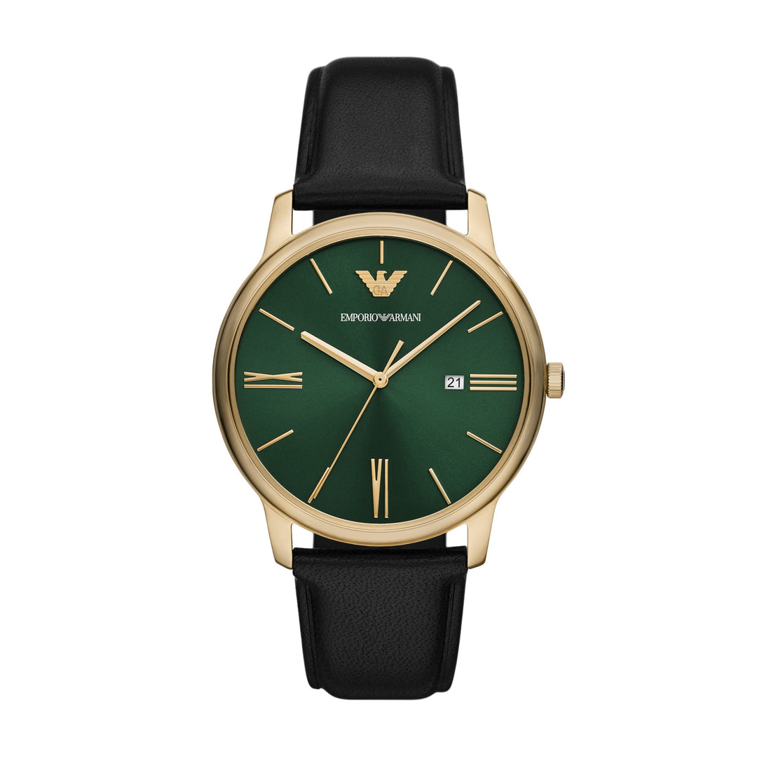 Emporio Armani Minimalist Green Dial Gold-Tone Leather Men&