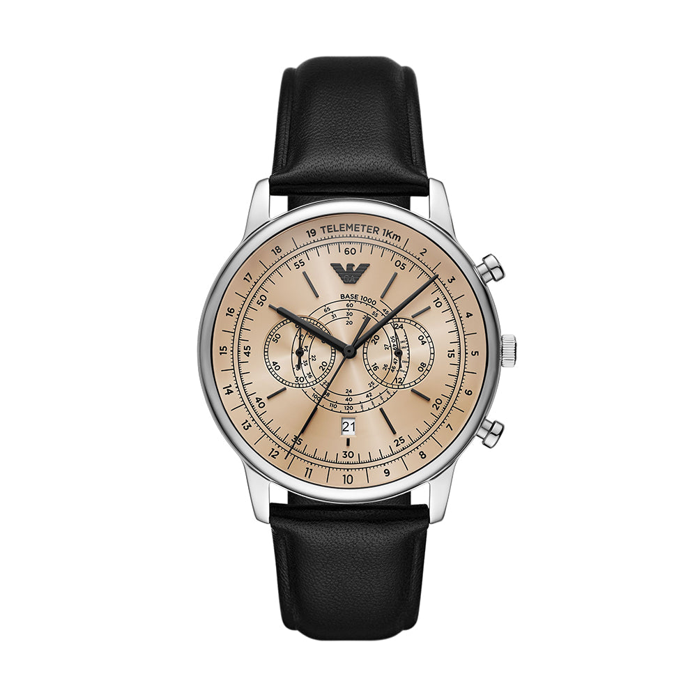 Emporio Armani Chronograph Telemeter Black Leather Watch