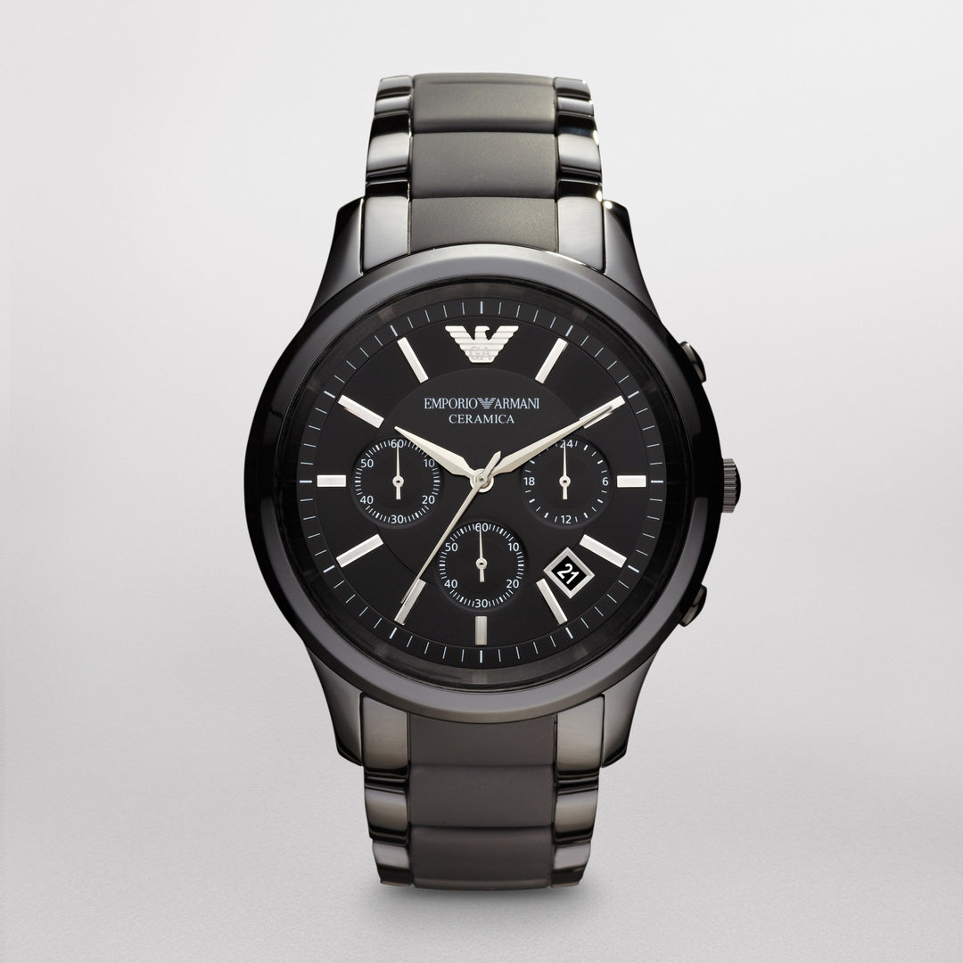 Emporio Armani Ceramica Renato Chronograph Black Dial Black Ceramic Men&
