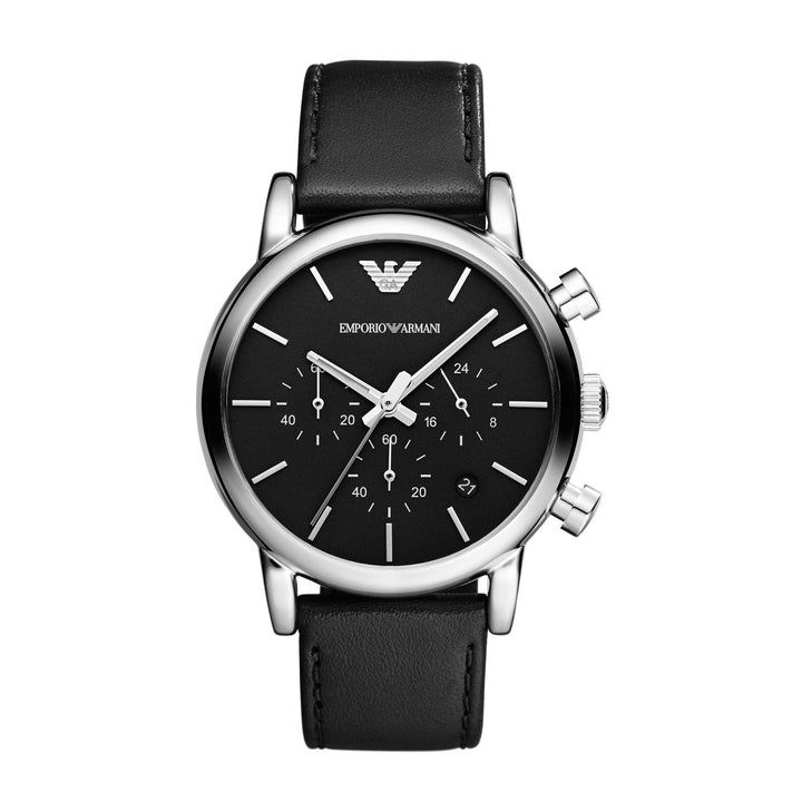 Emporio Armani Luigi Chronograph Black Dial Black Leather Men&