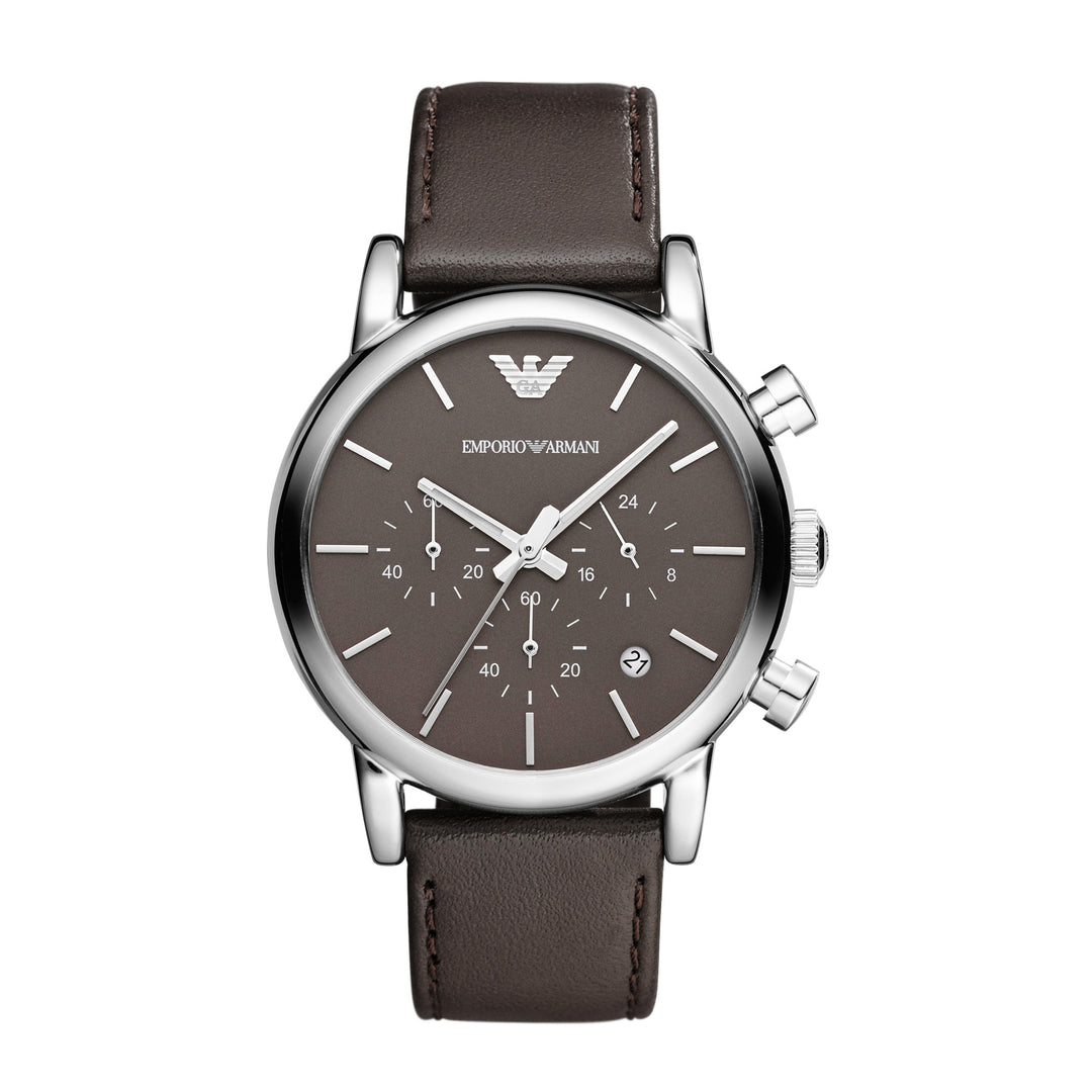 Emporio Armani Luigi Chronograph Brown Dial Silver Leather Men&