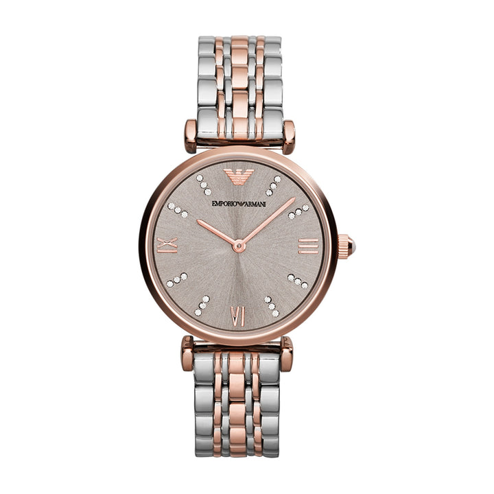 Emporio Armani Gianni T-Bar Crystal-Set Grey Dial Rose Gold-Tone Women&