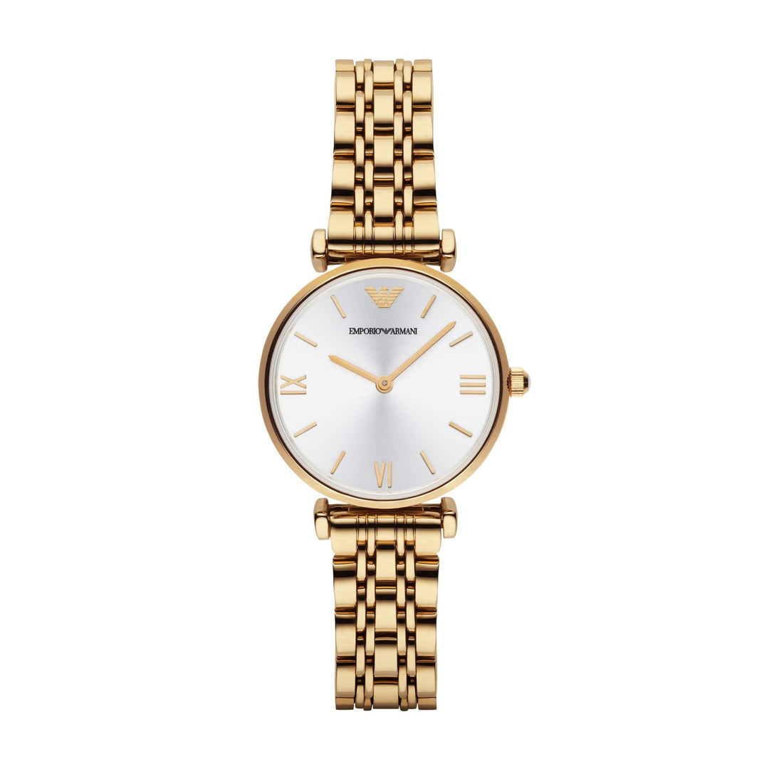 Emporio Armani Gianni T-Bar Silver Dial Gold-Tone Women&