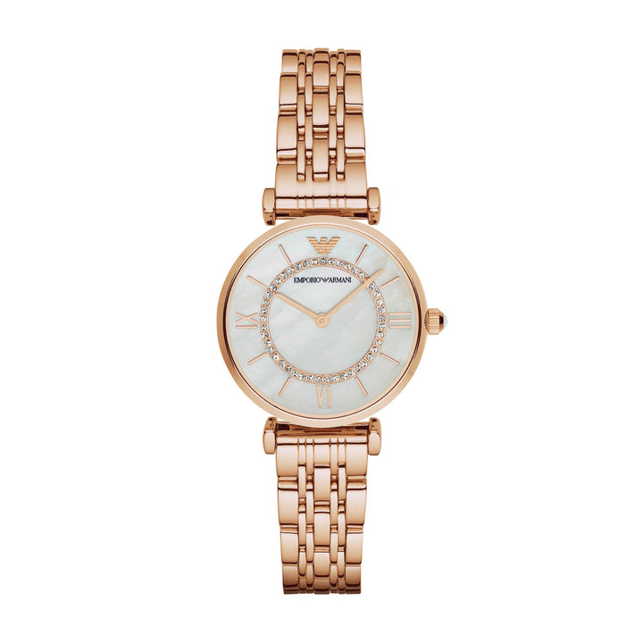 Emporio Armani Gianni T-Bar Mother of Pearl Dial Rose Gold-Tone Women&