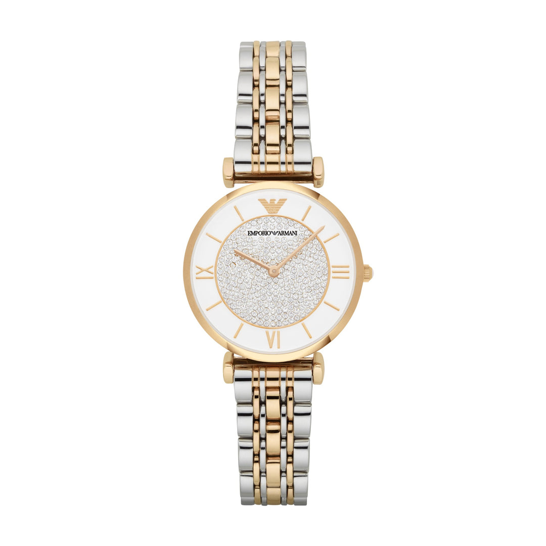 Emporio Armani Gianni T-Bar White Dial Two-Tone Women&