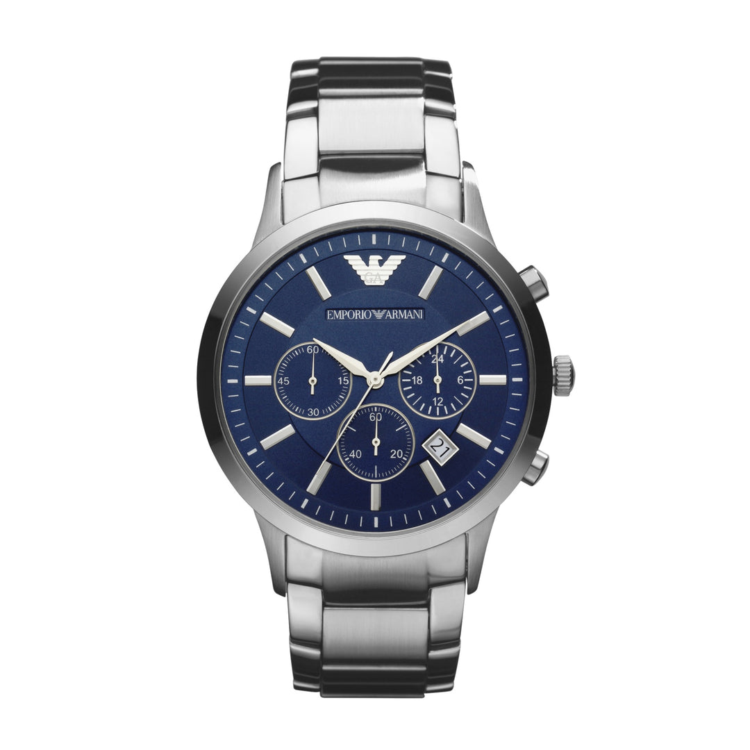 Emporio Armani Renato Chronograph Navy Blue Dial Silver Men&