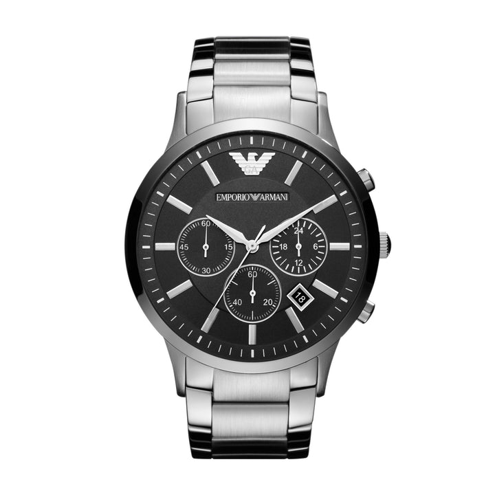 Emporio Armani Chronograph Black Dial Silver Men&