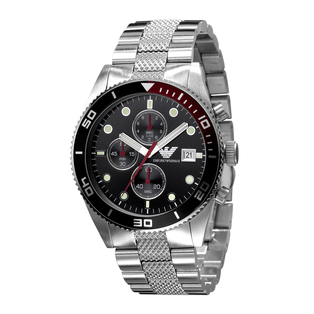 Emporio Armani Sportivo Chronograph Black Dial Silver Men&