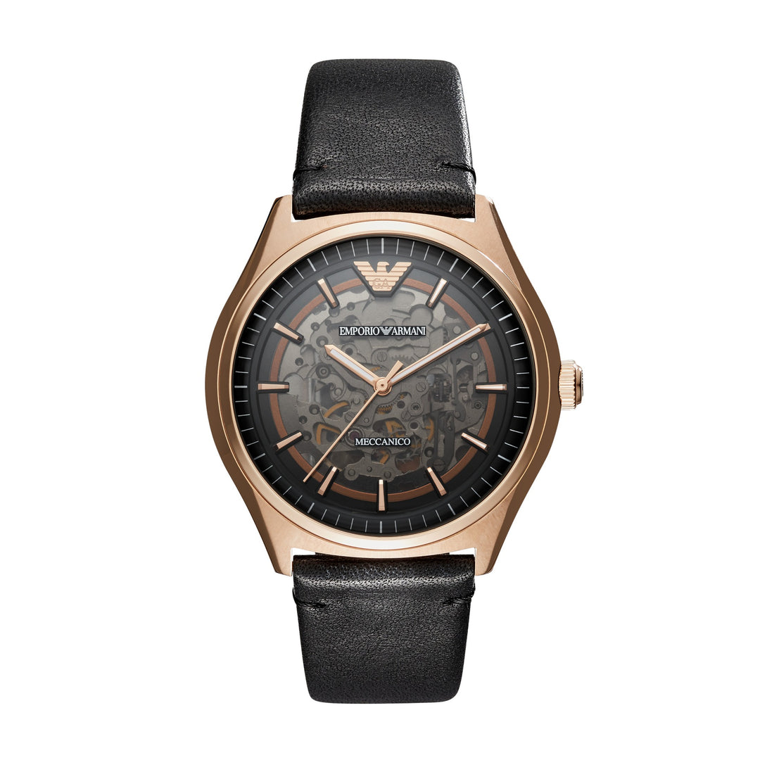 Emporio Armani Meccanico Black Dial Black Leather Men&