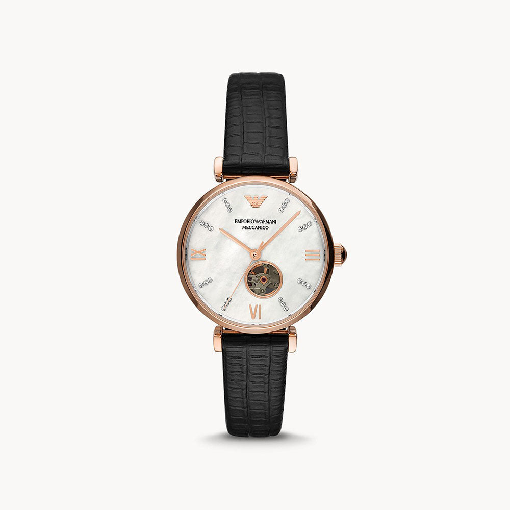 Emporio Armani Automatic Black Leather Watch