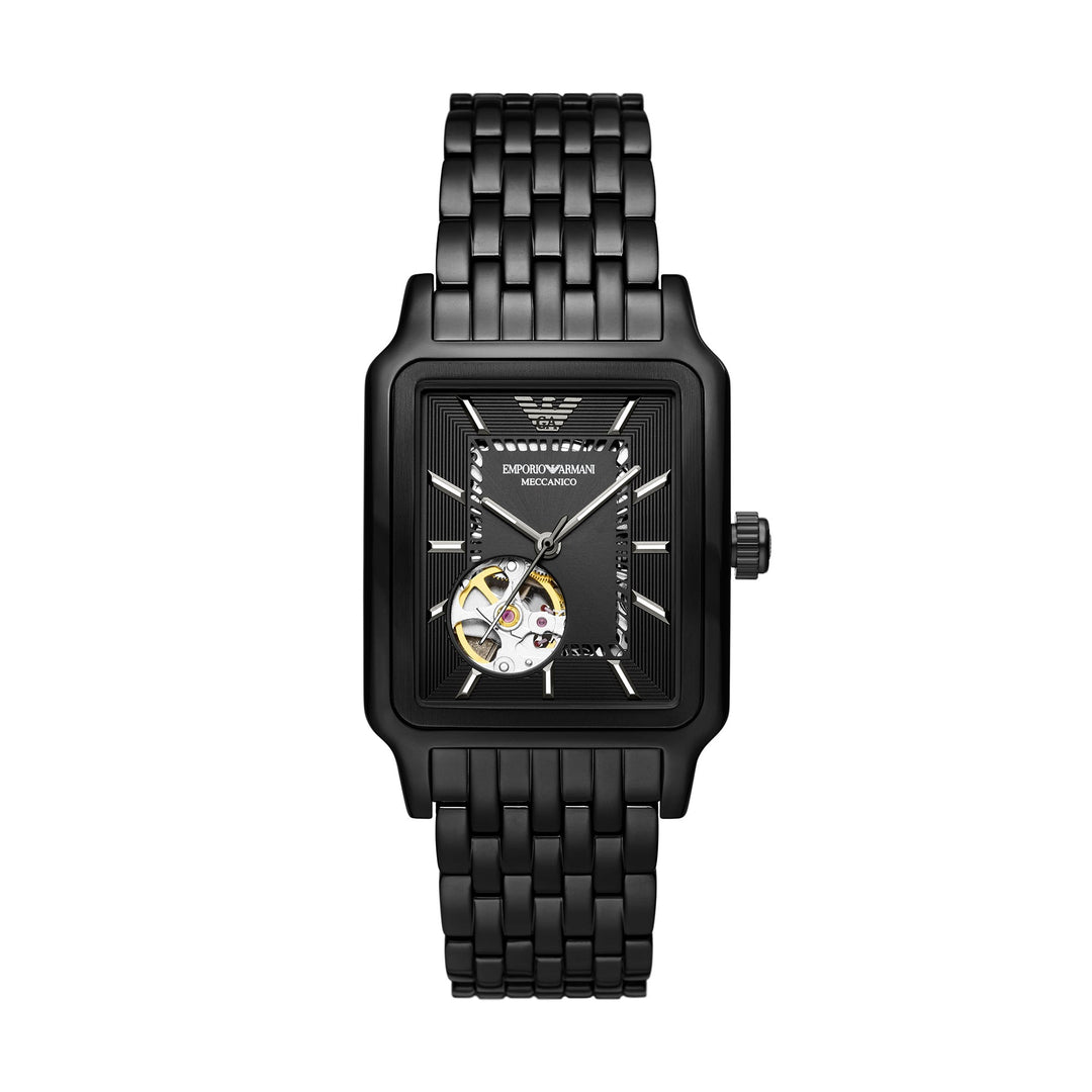 EMPORIO ARMANI AUTOMATIC BLACK STAINLESS STEEL WATCH