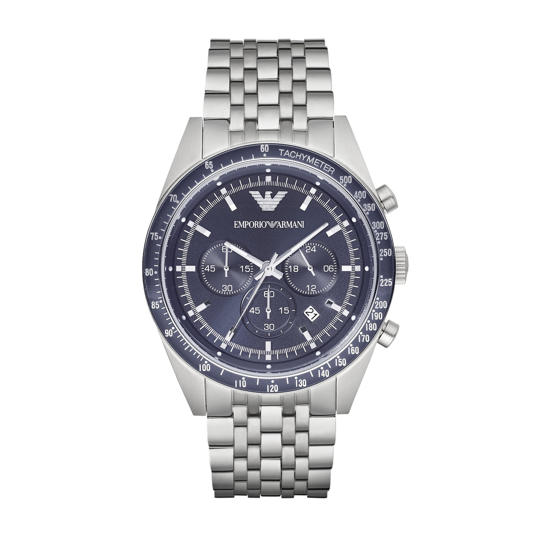 Emporio Armani Tazio Chronograph Blue Dial Silver Men&