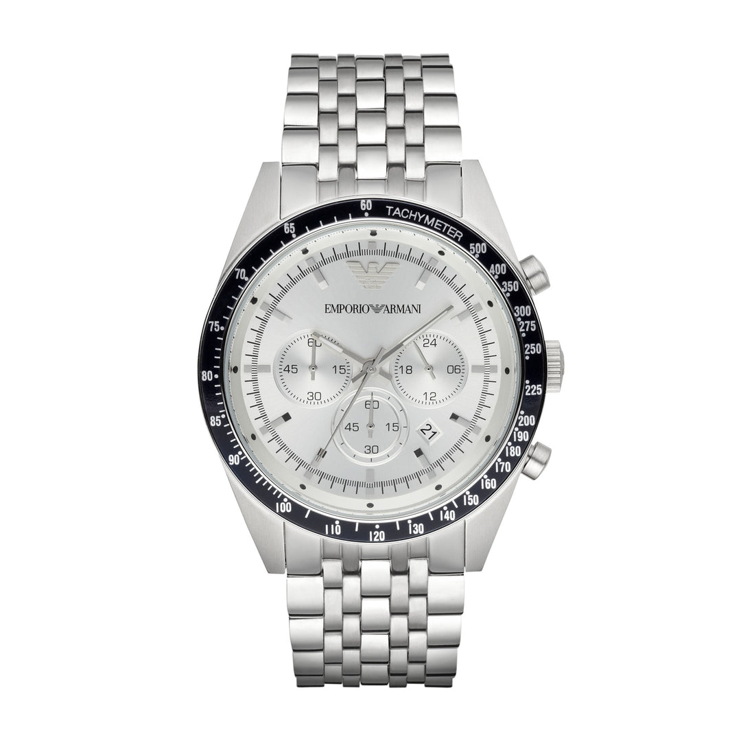 Emporio Armani Tazio Chronograph Silver Dial Silver Men&