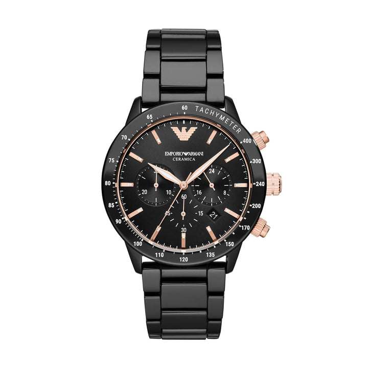 Emporio Armani Mario Ceramic Chronograph Black Dial Black Men&