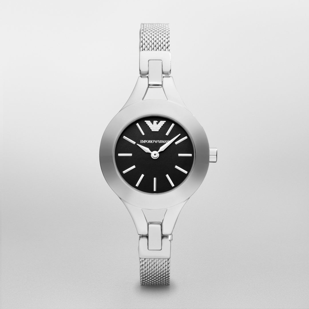 Emporio Armani Chiara Mother of Pearl Dial Black Mesh Women&