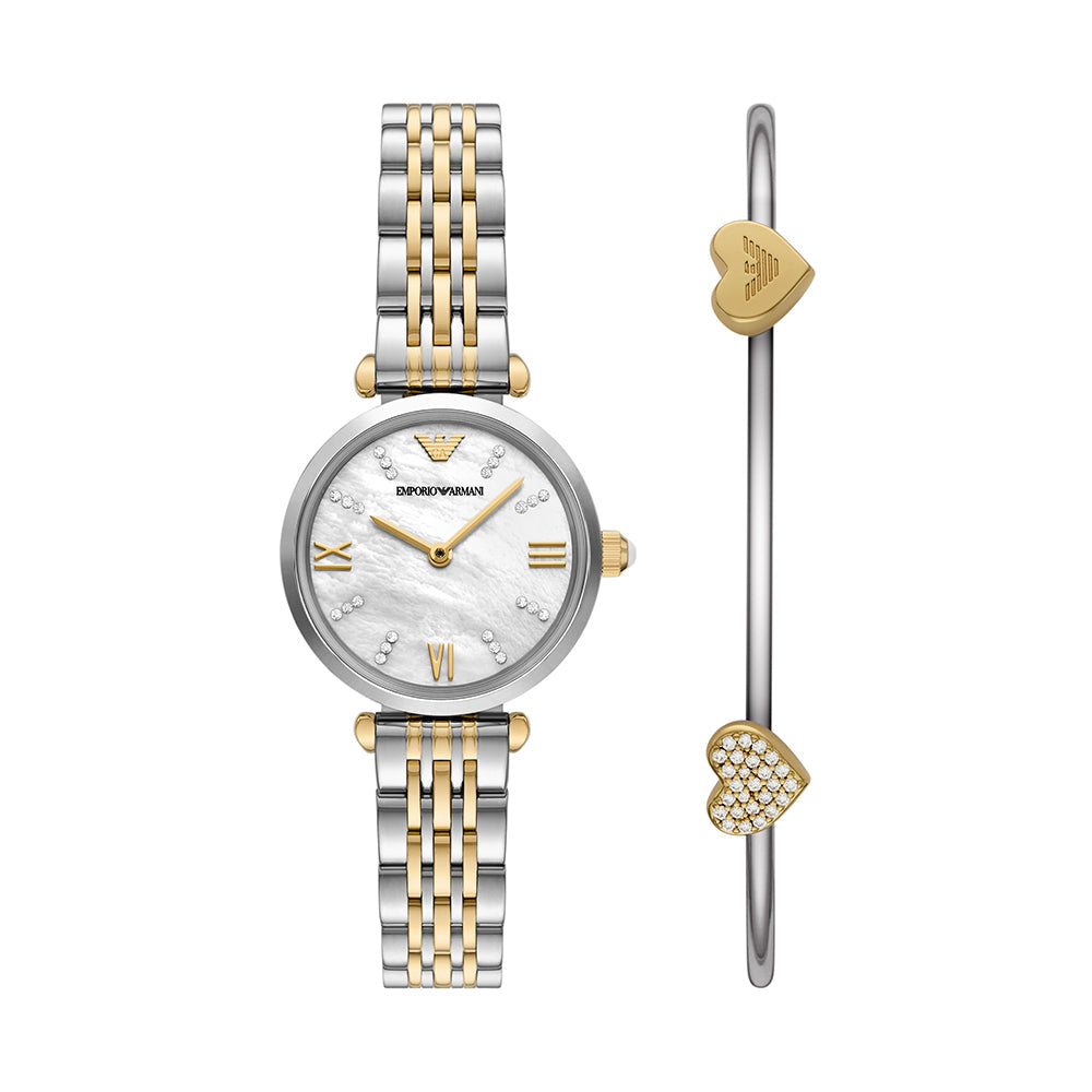 Emporio Armani Two-Hand Two-Tone Stainless Steel Watch and Bracelet Set