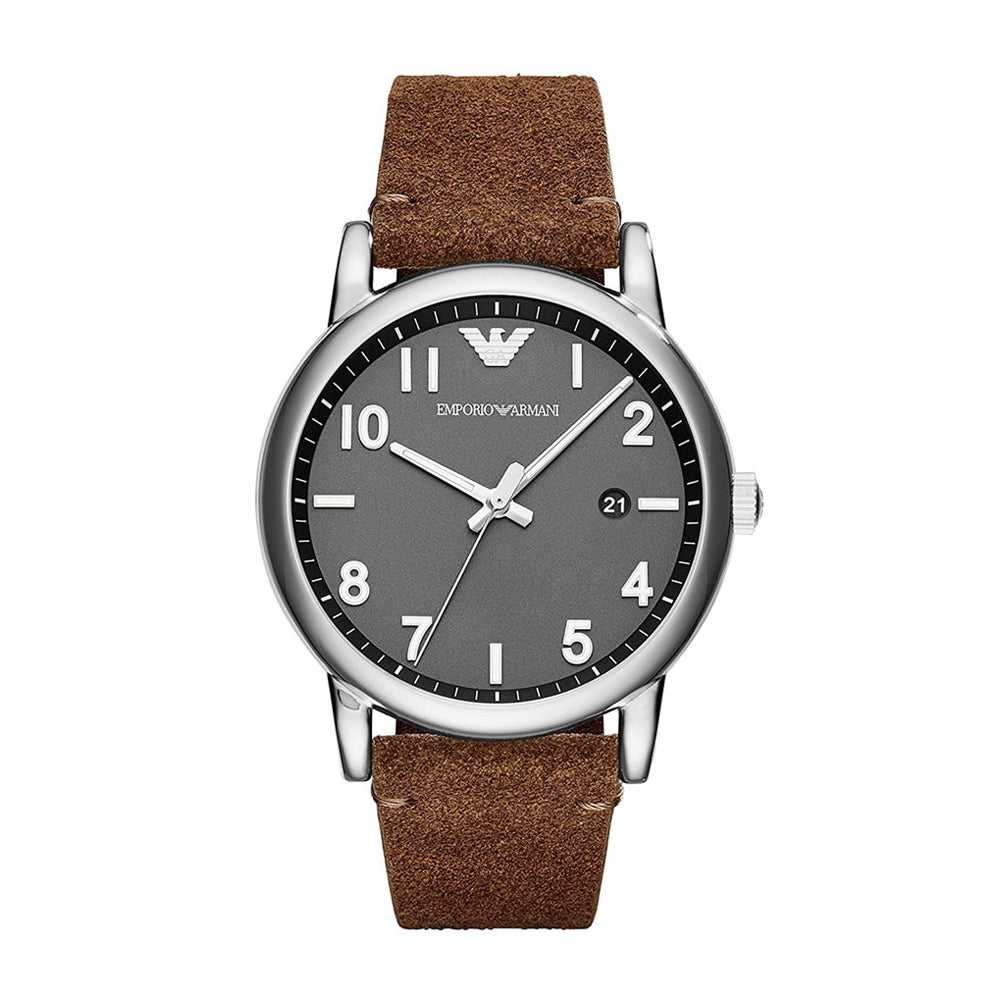 Emporio Armani Luigi Slim Grey Dial Silver Leather Men&