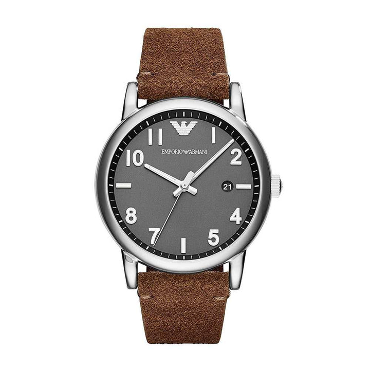 Emporio Armani Luigi Slim Grey Dial Silver Leather Men&