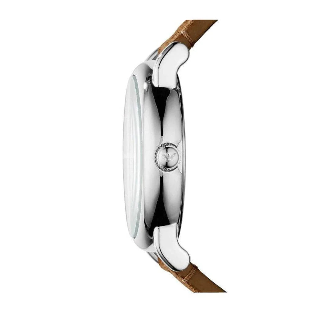 Emporio Armani Luigi Slim Grey Dial Silver Leather Men&