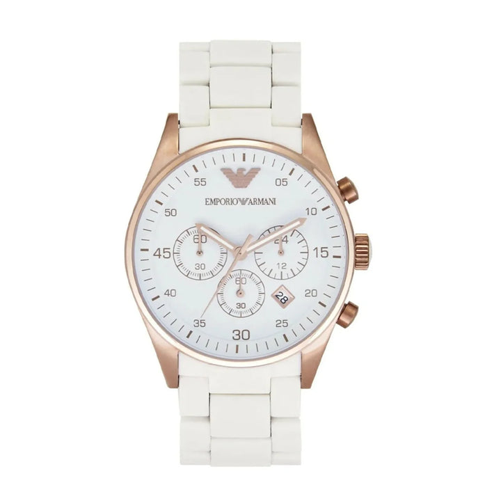 Emporio Armani Tazio Chronograph White Dial Rose Gold-Tone Women&