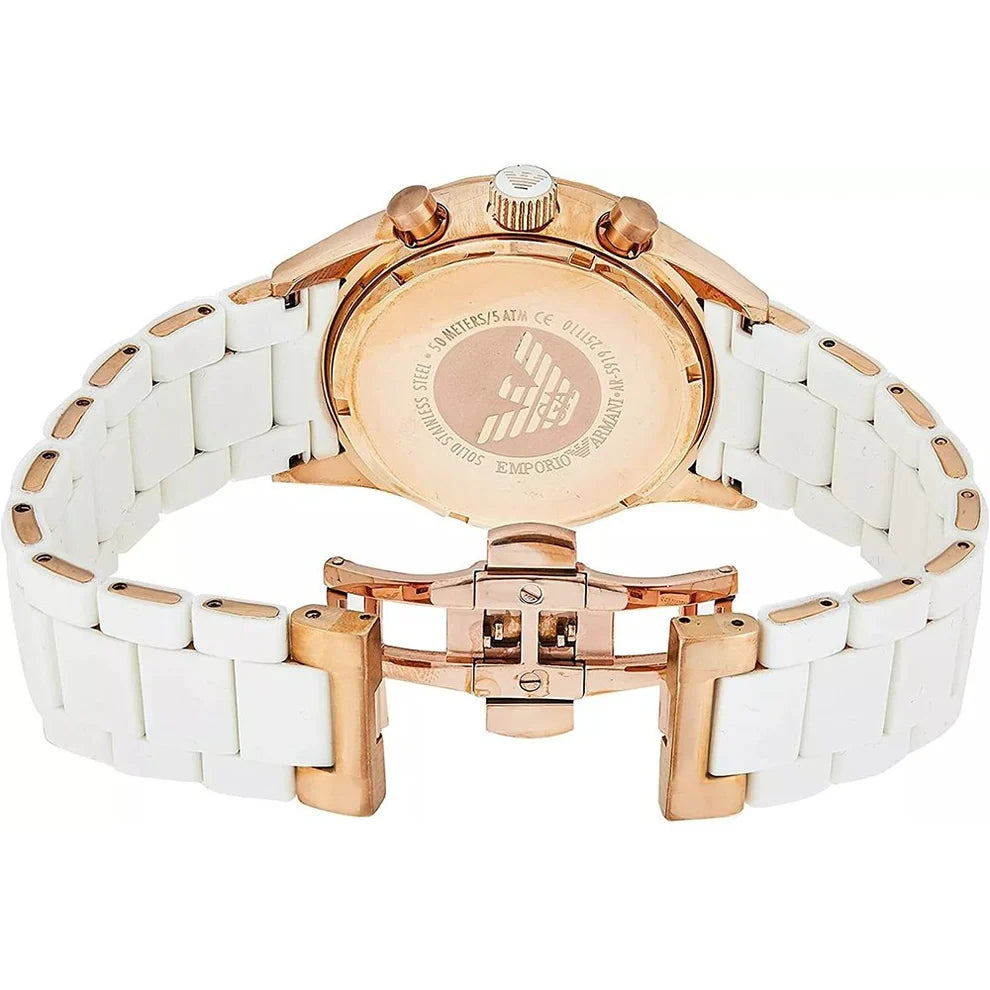 Emporio Armani Tazio Chronograph White Dial Rose Gold-Tone Women&