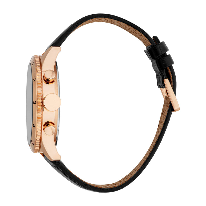 ESPRIT Men Watch, Rose Gold Color Case, Black Dial, Black Leather Strap, Chronograph, 10 ATM