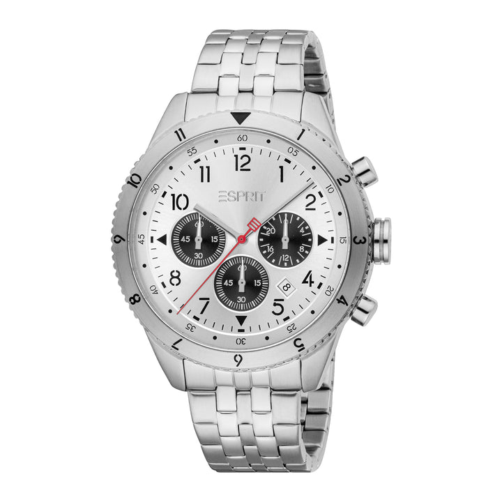 ESPRIT Men Watch, Silver Color Case, Silver Dial, Stainless Steel Metal Bracelet, Chronograph, 10 ATM
