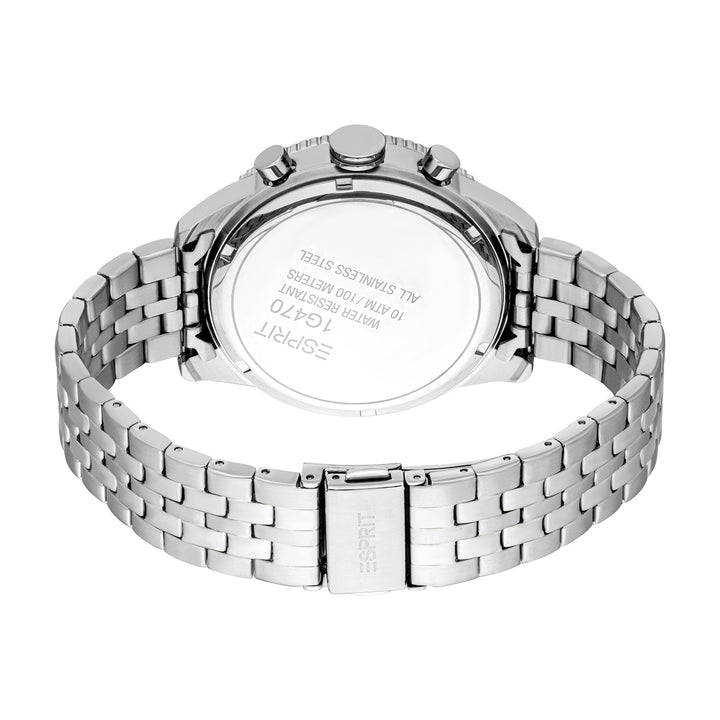 ESPRIT Men Watch, Silver Color Case, Silver Dial, Stainless Steel Metal Bracelet, Chronograph, 10 ATM