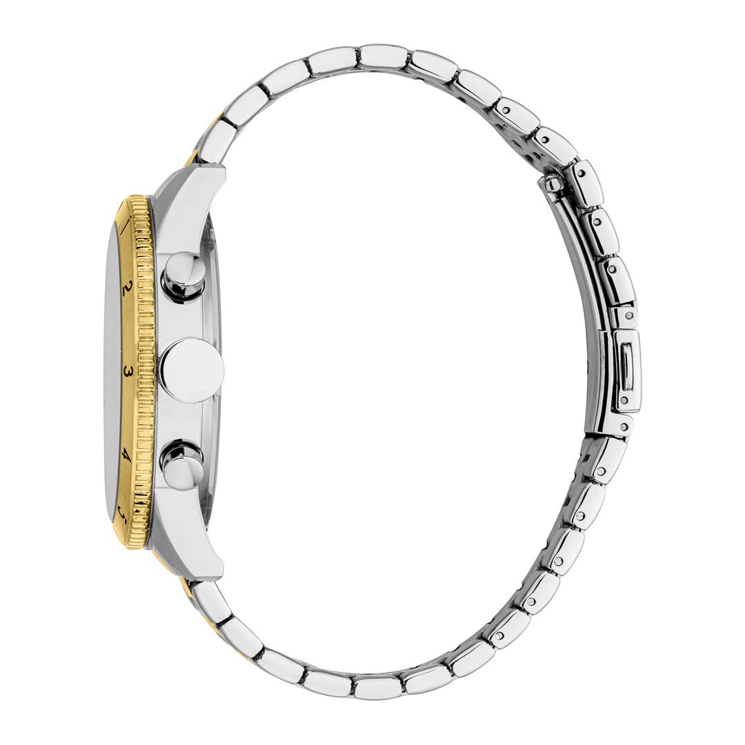 ESPRIT Men Watch, Two Tone Silver &amp; Gold Color Case, Black Dial, Two Tone Silver &amp; Gold Color Metal Bracelet, Chronograph, 10 ATM