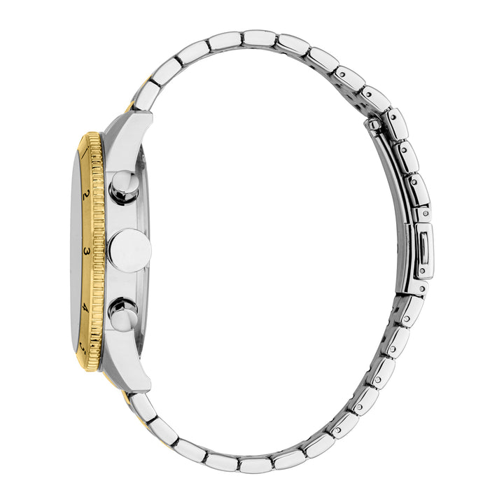 ESPRIT Men Watch, Two Tone Silver &amp; Gold Color Case, Black Dial, Two Tone Silver &amp; Gold Color Metal Bracelet, Chronograph, 10 ATM