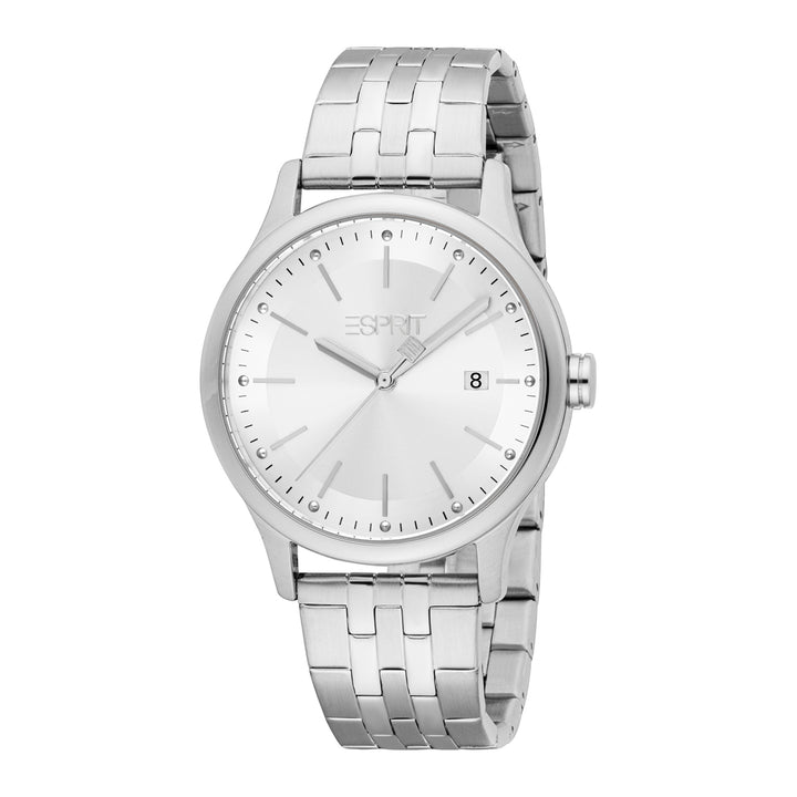 ESPRIT Men Watch, Silver Color Case, Silver Dial, Stainless Steel Metal Bracelet, 3 Hands Date, 10 ATM
